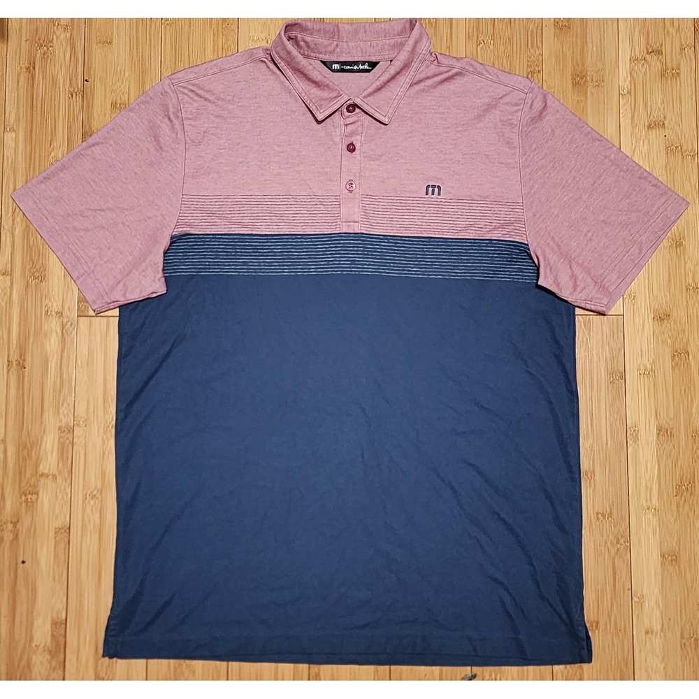Travis Mathew Lake Life Mens XL Short Sleeve Golf Polo Shirt Red Blue 1MW142